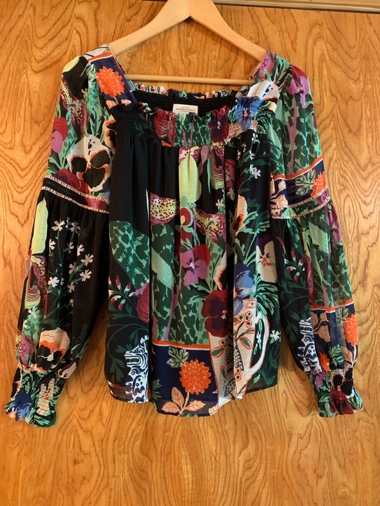 Anthropologie Tops - Anthropologie Multicolor Floral Patchwork Off-Shoulder Blouse